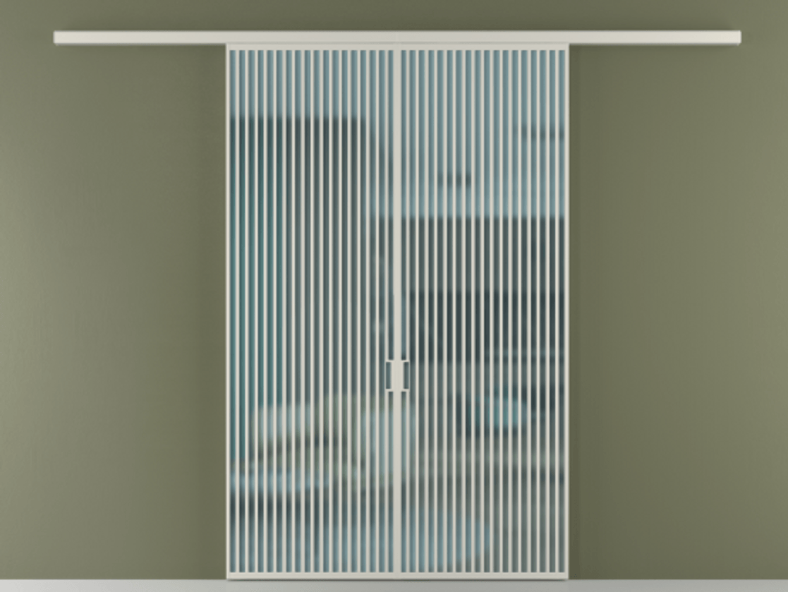 Перегородка Formato вдоль стены 2 створки АЛПР 040.06 Алюминий тёплый серый Сатинированное голубое стекло, триплекс Цена 2244900 ₸ | Volhovec