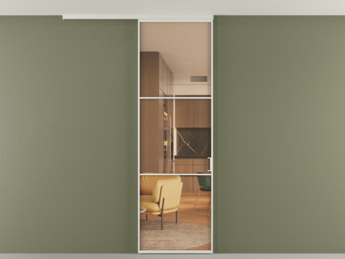 Перегородка Formato вдоль стены на потолок одностворчатая #VENDORCODE# #FURNISH# #GLASS# Цена #PRICE# #CURRENCY# | Volhovec