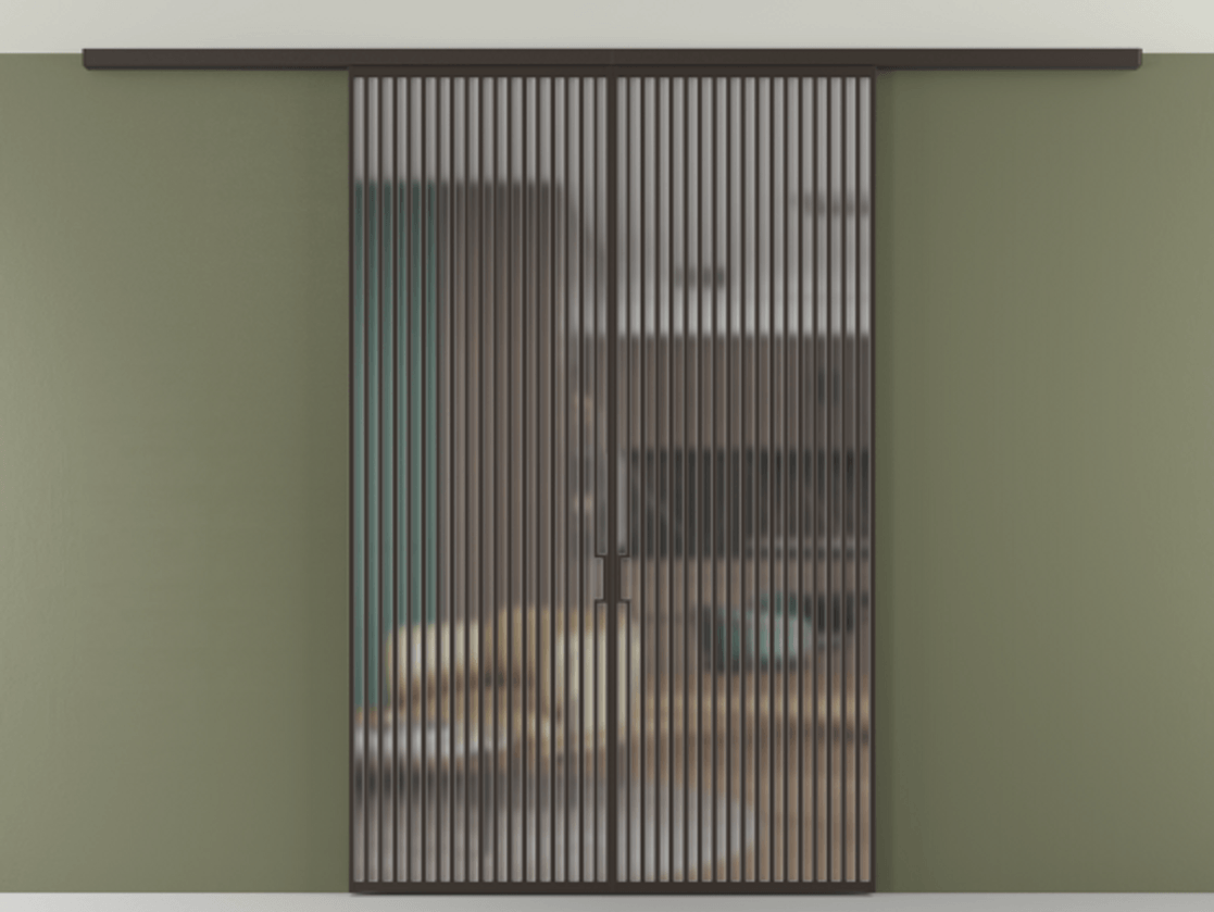 Перегородка Formato вдоль стены на потолок 2 створки АЛПР 040.06 Алюминий антрацит Сатинированное стекло "Matelux Crystal Vision", калёное, матовое, каленое 6 мм Цена 2757120 ₸ | Volhovec