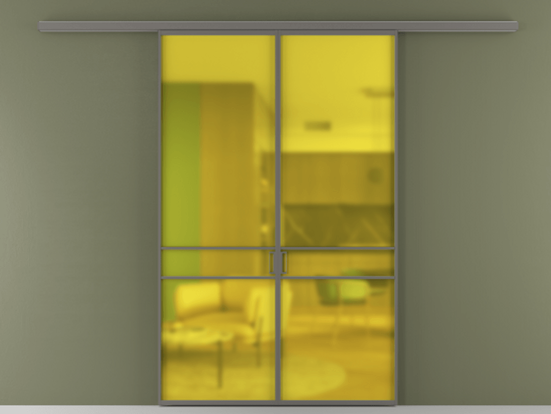 Перегородка Formato вдоль стены 2 створки АЛПР 040.02 Алюминий классический серый Сатинированное жёлтое стекло, триплекс Цена 1453900 ₸ | Volhovec