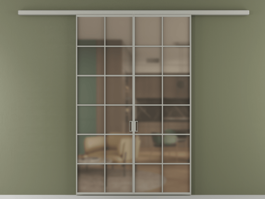 Перегородка Formato вдоль стены 2 створки АЛПР 040.05 Алюминий нейтральный серый Сатинированное бронзовое стекло, триплекс Цена 1344350 ₸ | Volhovec