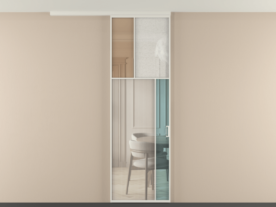 Перегородка Мозаик вдоль стены на потолок 1 створка АЛПР 041.23 Алюминий Белый Комбинация стекол Группы 1 и Группы 3 Цена 1024834 ₸ | Volhovec