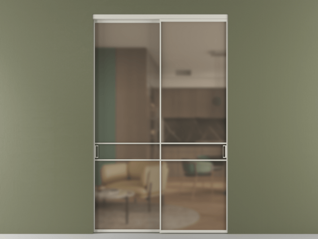 Перегородка Formato внутри проёма 2 створки АЛПР 040.02 Алюминий тёплый серый Сатинированное бронзовое стекло, триплекс Цена 2697300 ₸  | Volhovec