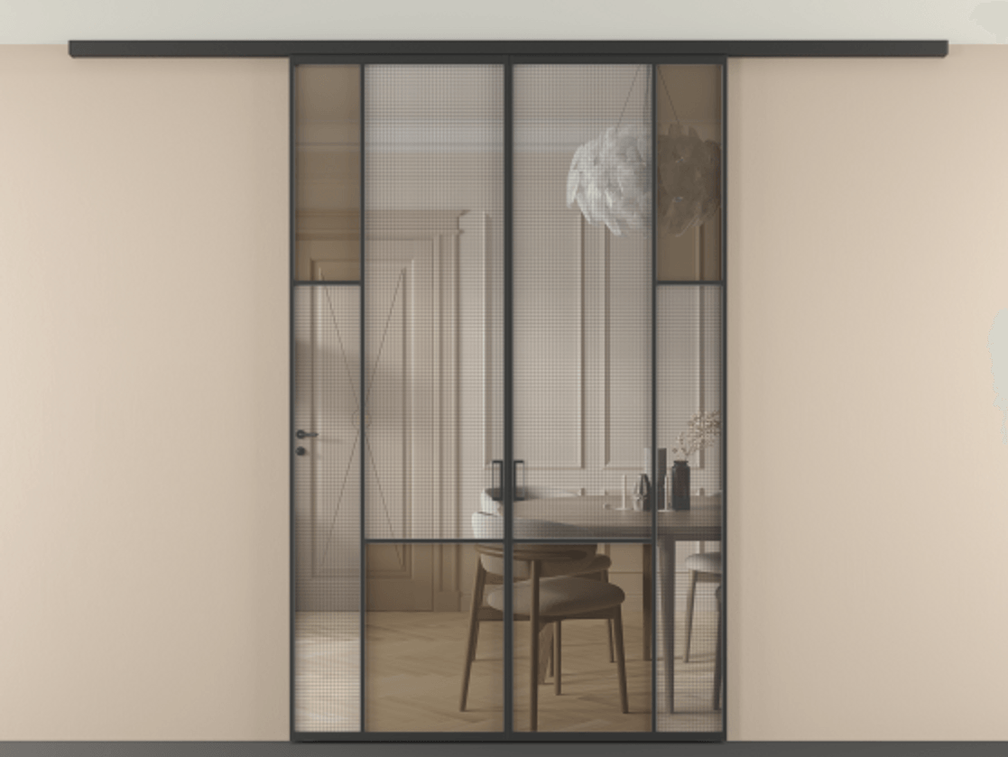Перегородка Mosaic вдоль стены на потолок двустворчатая #VENDORCODE# #FURNISH# #GLASS# Цена #PRICE# #CURRENCY# | Volhovec