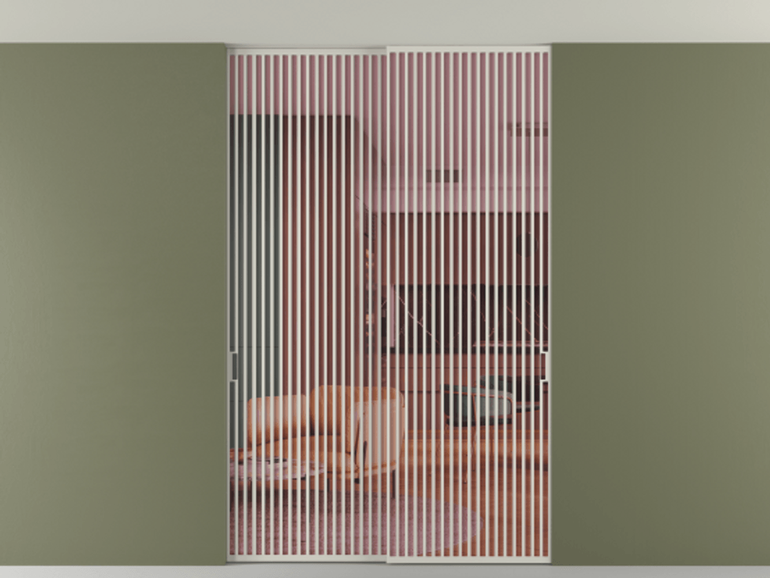 Перегородка Formato внутри проёма скрытое крепление в потолок 2 створки АЛПР 040.06 Алюминий тёплый серый Прозрачное розовое стекло, триплекс Цена 2676700 ₸ | Volhovec