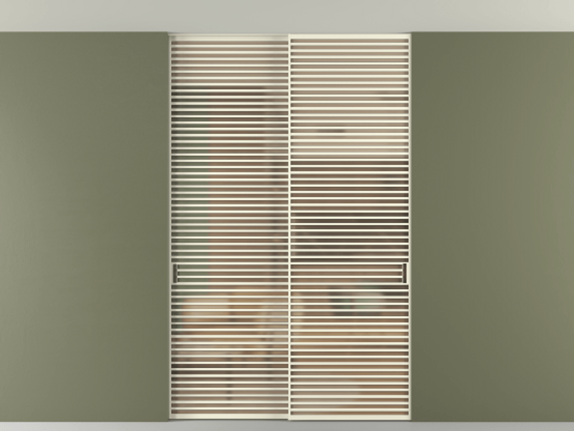 Перегородка Formato внутри проёма скрытое крепление в потолок 2 створки АЛПР 040.07 Алюминий молочно-белый Сатинированное оранжевое стекло, триплекс Цена 2676700 ₸ | Volhovec