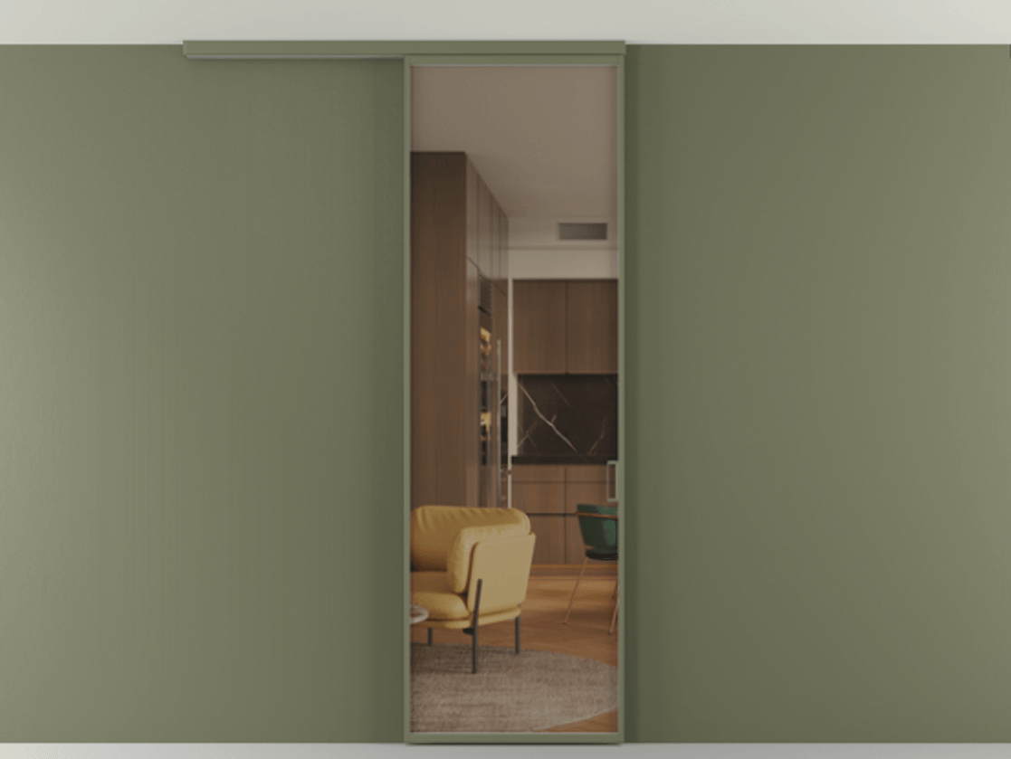 Перегородка Formato вдоль стены на потолок одностворчатая #VENDORCODE# #FURNISH# #GLASS# Цена #PRICE# #CURRENCY# | Volhovec