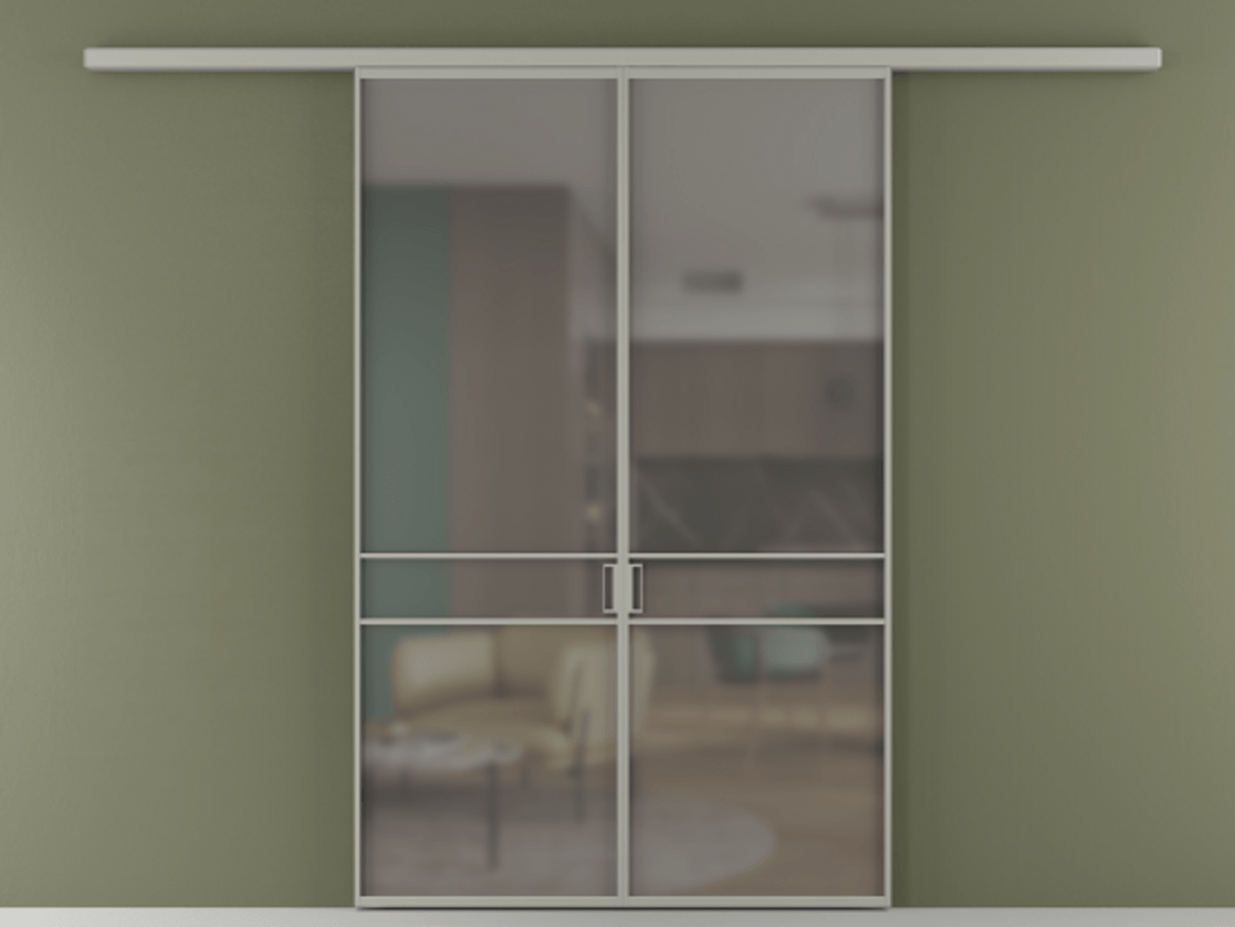 Перегородка Formato вдоль стены 2 створки АЛПР 040.02 Алюминий нейтральный серый Сатинированное серое стекло, триплекс Цена 1266470 ₸ | Volhovec