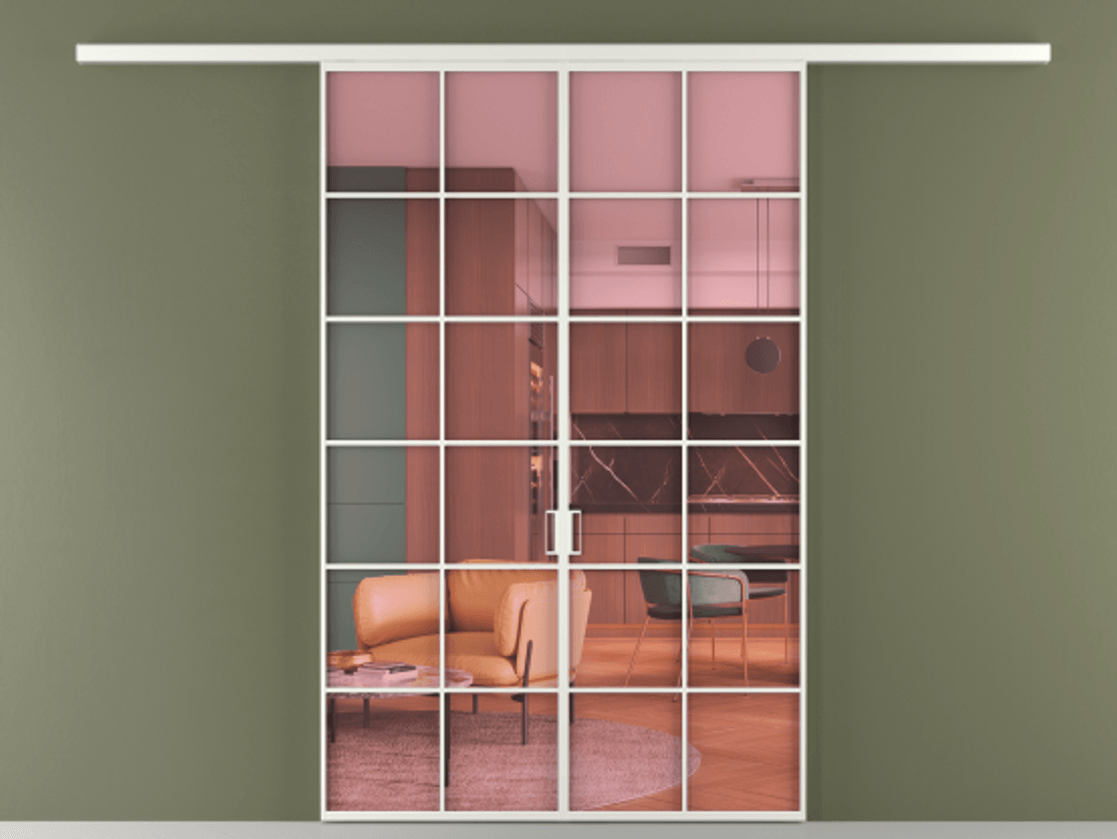 Перегородка Formato вдоль стены 2 створки АЛПР 040.05 Алюминий светло-серый Прозрачное розовое стекло, триплекс Цена 1344300 ₸ | Volhovec