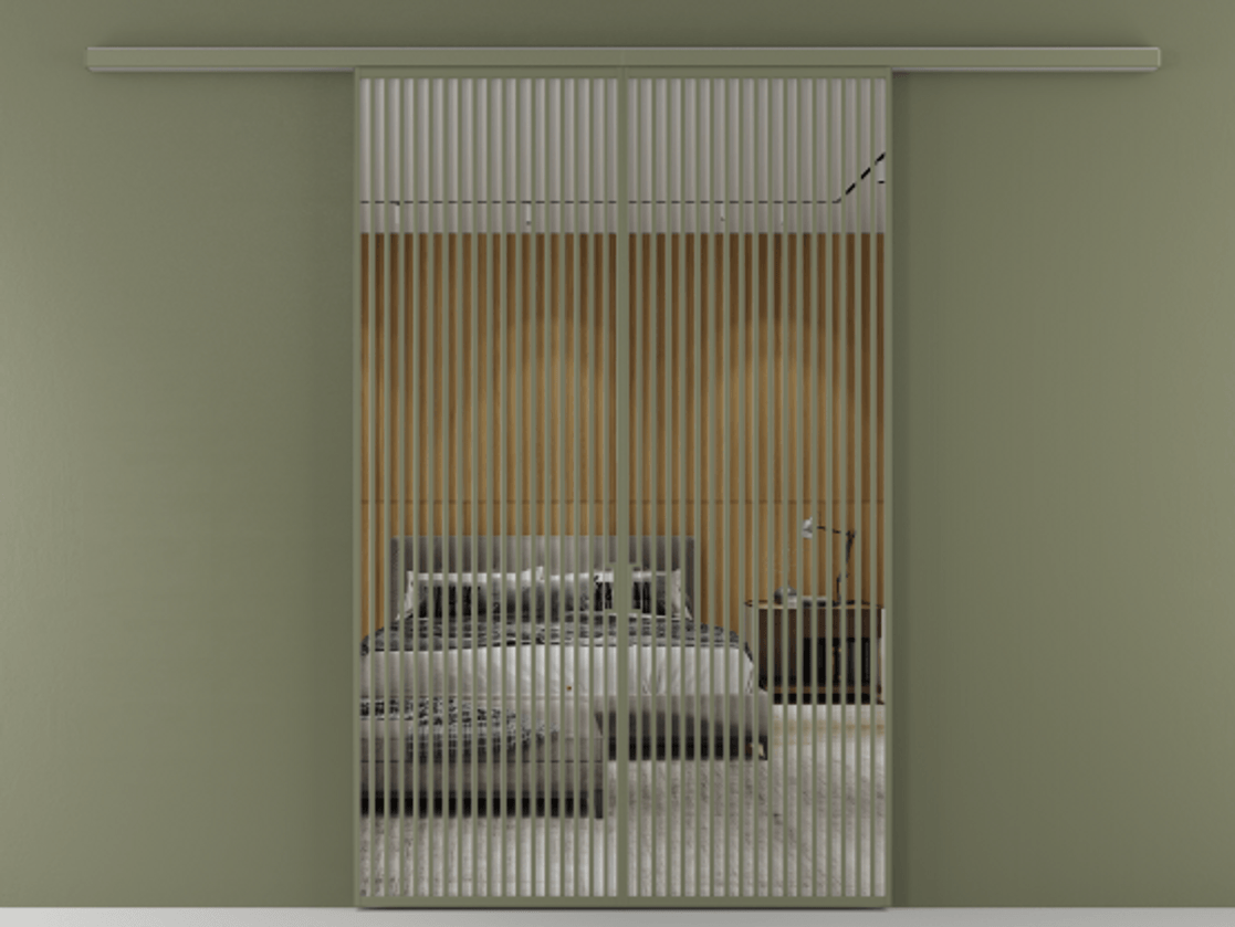 Перегородка Formato вдоль стены 2 створки АЛПР 040.06 Алюминий оливковый тёмный Двустороннее зеркало, триплекс , триплекс 6 мм Цена 2244900 ₸ | Volhovec