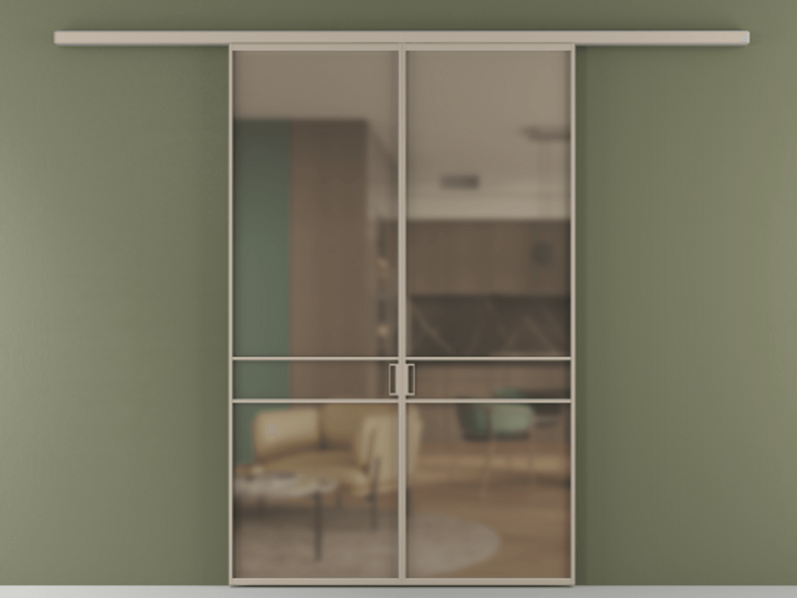 Перегородка Formato вдоль стены 2 створки АЛПР 040.02 Алюминий бисквитный Сатинированное бронзовое стекло, триплекс Цена 1266470 ₸ | Volhovec