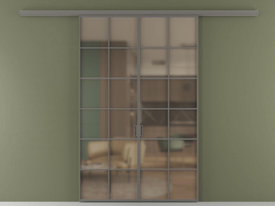 Перегородка Formato вдоль стены двустворчатая АЛПР 040.05 Алюминий классический серый Сатинированное бронзовое стекло, триплекс Цена 1344350 ₸ | Volhovec