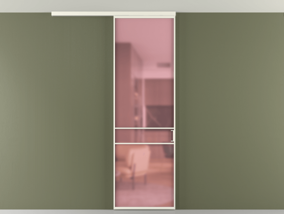 Перегородка Формато вдоль стены на потолок 1 створка АЛПР 040.02 Алюминий жемчужный Сатинированное розовое стекло, триплекс Цена 732243 ₸ | Volhovec