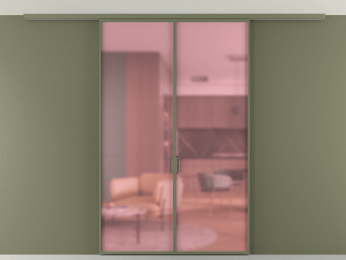 Перегородка Formato вдоль стены на потолок 2 створки АЛПР 040.01 Алюминий оливковый тёмный Сатинированное розовое стекло, триплекс Цена 1156700 ₸ | Volhovec