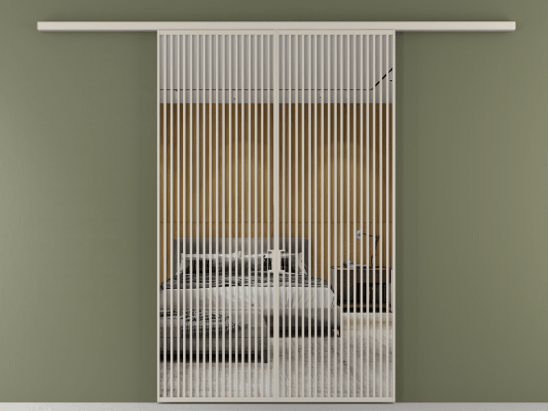 Перегородка Formato вдоль стены 2 створки АЛПР 040.06 Алюминий светло-бежевый Двустороннее зеркало, триплекс , триплекс 6 мм Цена 2244900 ₸ | Volhovec