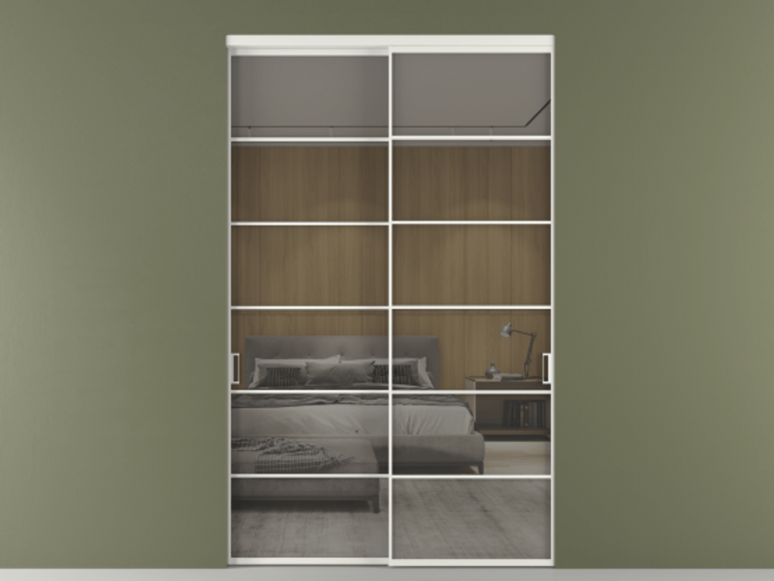 Межкомнатная дверь New Перегородка Formato внутри проёма двустворчатая АЛПР 040.04 Алюминий светло-серый Рефлективное серое стекло "Stopsol", калёное Цена 3081940  | Volhovec