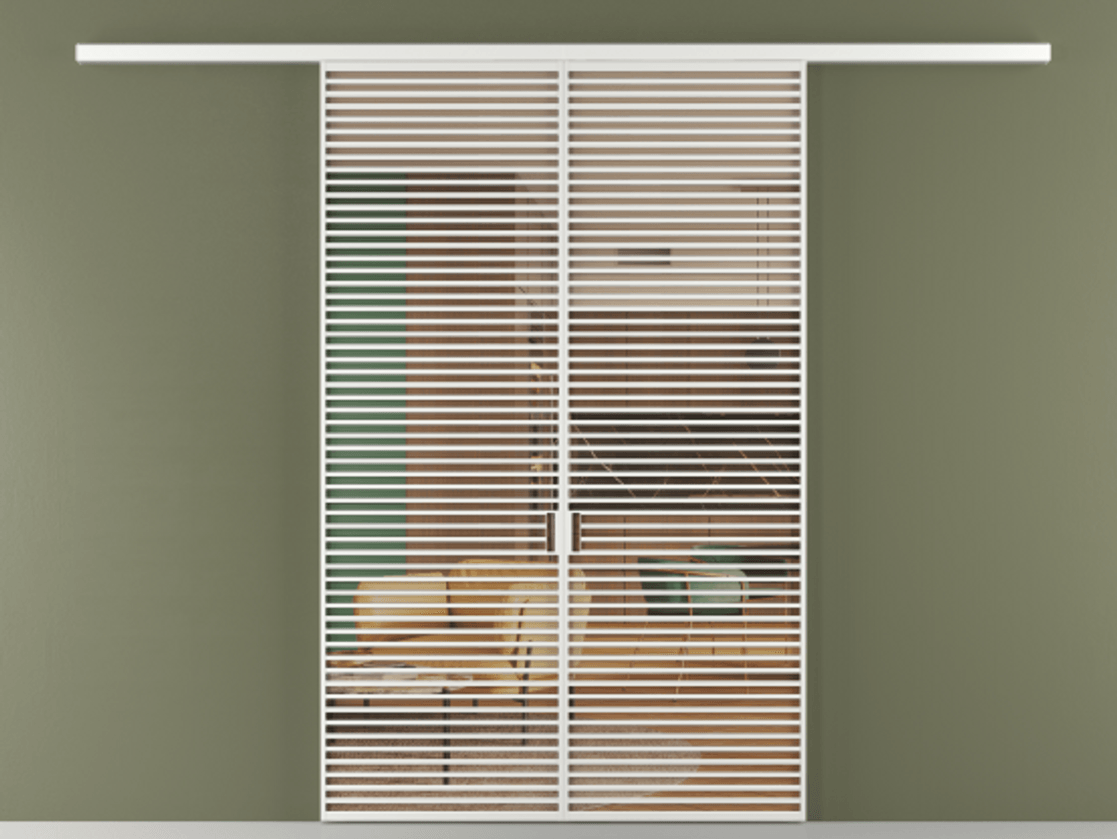 Перегородка Formato вдоль стены 2 створки АЛПР 040.07 Алюминий белоснежный Прозрачное оранжевое стекло, триплекс Цена 2244900 ₸ | Volhovec