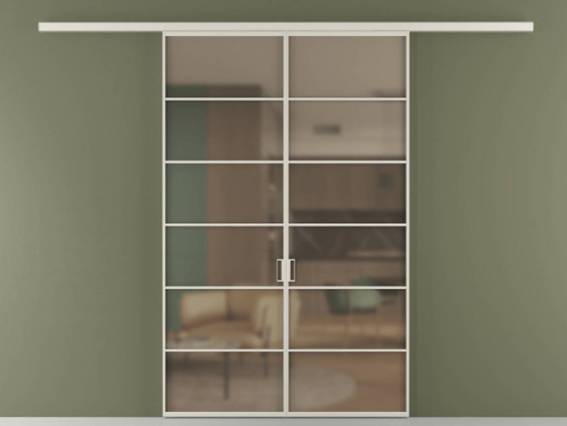 Перегородка Formato вдоль стены 2 створки АЛПР 040.04 Алюминий облачно-серый Сатинированное бронзовое стекло, триплекс Цена 1344350 ₸ | Volhovec