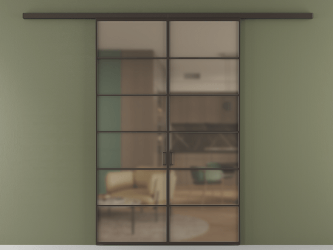 Перегородка Formato вдоль стены 2 створки АЛПР 040.04 Алюминий антрацит Сатинированное бронзовое стекло, триплекс Цена 1344350 ₸ | Volhovec