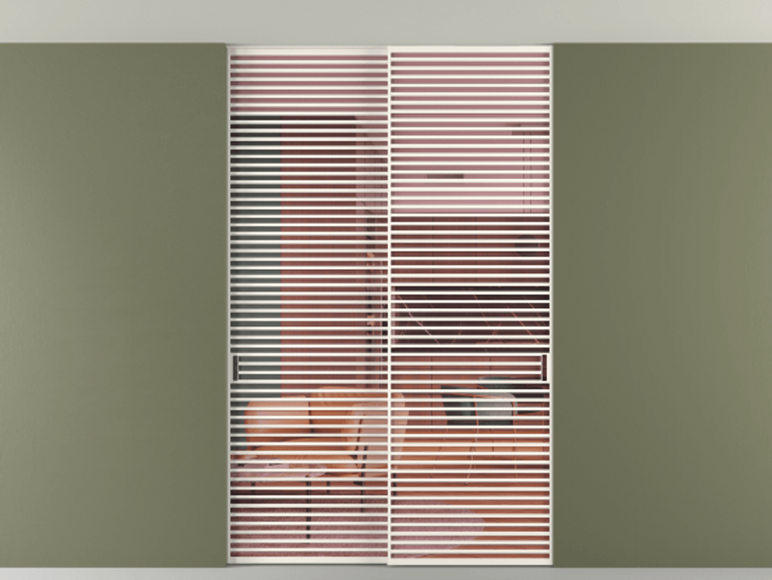 Перегородка Formato внутри проёма скрытое крепление в потолок 2 створки АЛПР 040.07 Алюминий пудровый белый Прозрачное розовое стекло, триплекс Цена 2676700 ₸ | Volhovec