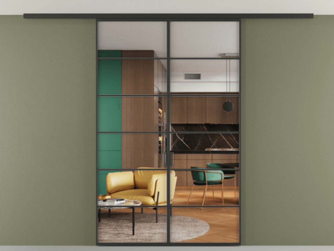 Перегородка Formato вдоль стены на потолок двустворчатая #VENDORCODE# #FURNISH# #GLASS# Цена #PRICE# #CURRENCY# | Volhovec