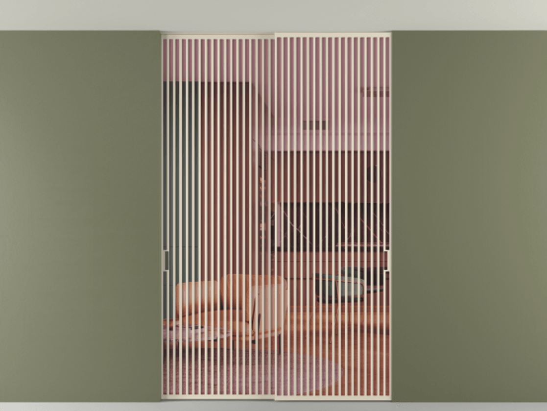 Перегородка Formato внутри проёма скрытое крепление в потолок 2 створки АЛПР 040.06 Алюминий бежево-серый Прозрачное розовое стекло, триплекс Цена 2676700 ₸ | Volhovec