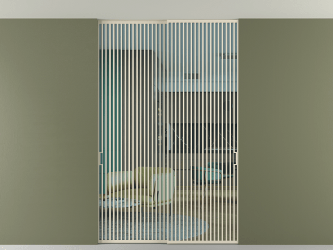 Перегородка Formato внутри проёма скрытое крепление в потолок 2 створки АЛПР 040.06 Алюминий бежево-серый Прозрачное голубое стекло, триплекс Цена 2676700 ₸ | Volhovec