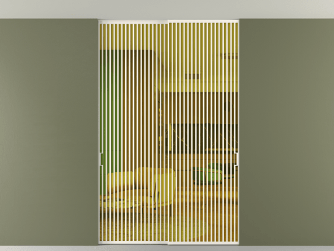 Перегородка Formato внутри проёма скрытое крепление в потолок 2 створки АЛПР 040.06 Алюминий пудровый белый Прозрачное жёлтое стекло, триплекс Цена 2676700 ₸ | Volhovec