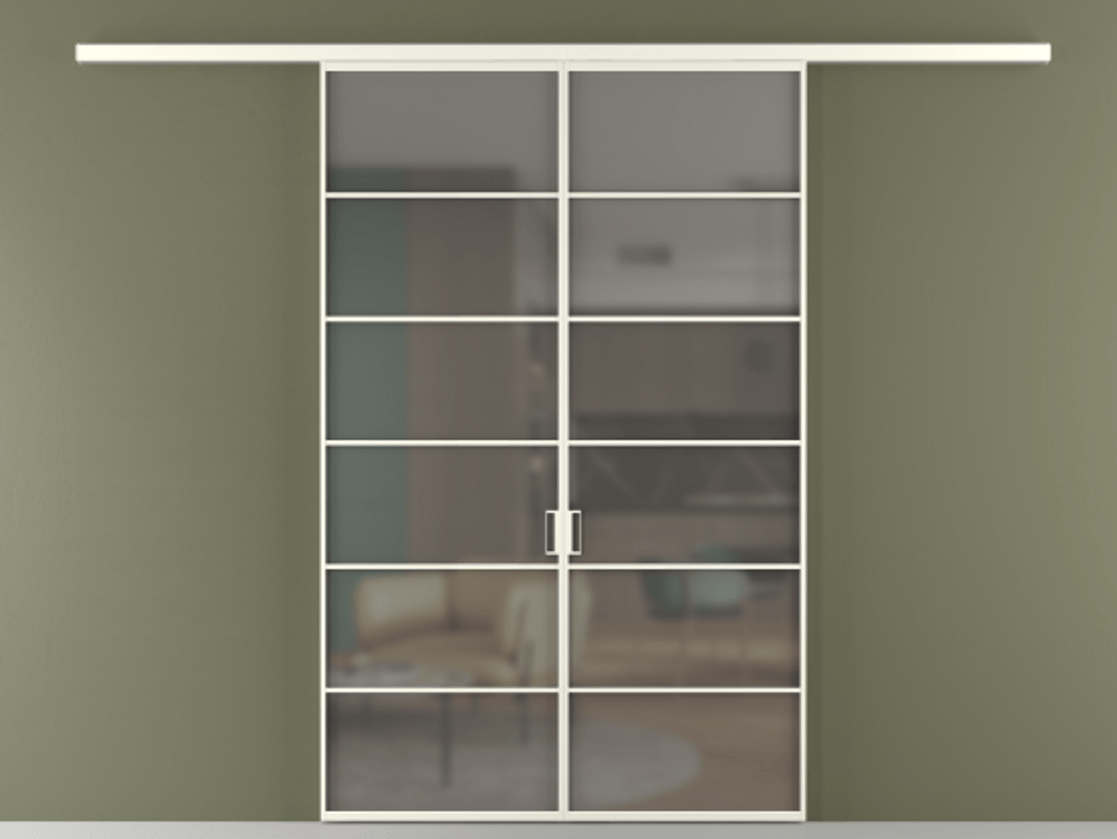 Перегородка Formato вдоль стены 2 створки АЛПР 040.04 Алюминий жемчужный Сатинированное серое стекло, триплекс Цена 1344350 ₸ | Volhovec