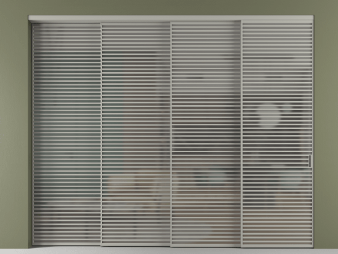 Перегородка Formato внутри проёма телескопик синхро 3 АЛПР 040.07 Алюминий нейтральный серый Сатинированное серое стекло, триплекс, 6 мм Цена 5388240 ₸ | Volhovec