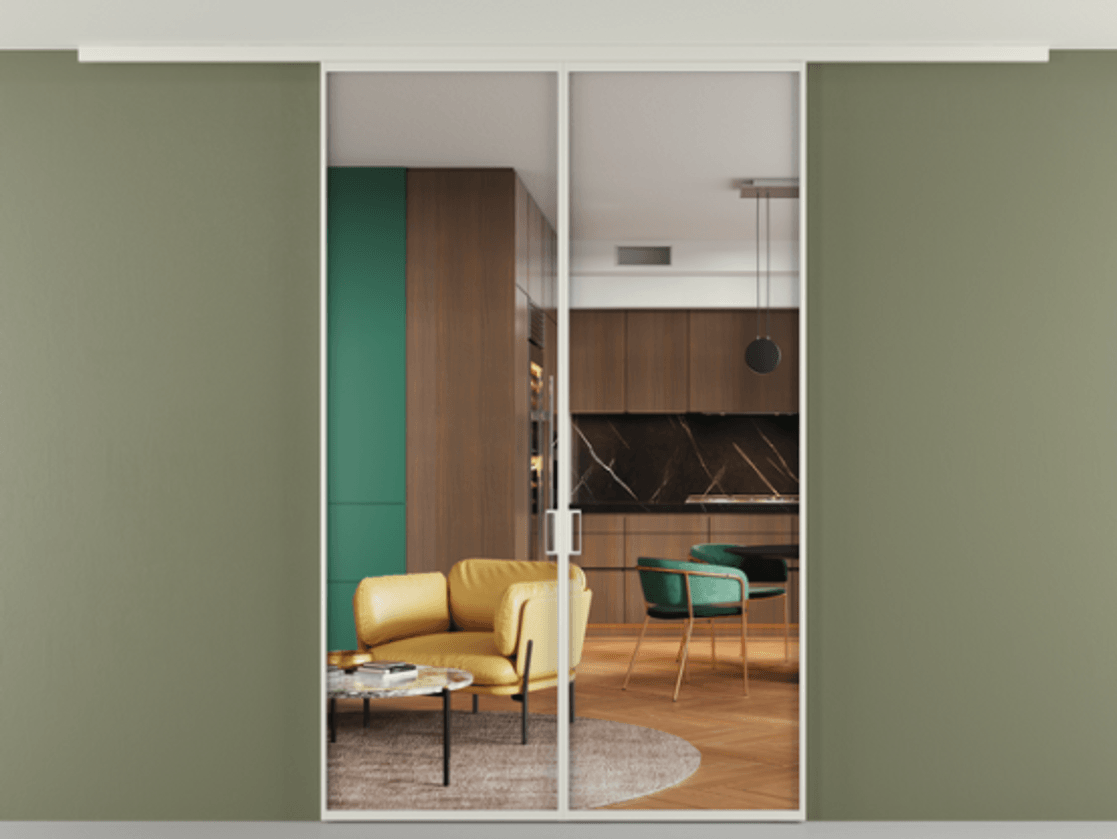 Перегородка Formato вдоль стены на потолок двустворчатая #VENDORCODE# #FURNISH# #GLASS# Цена #PRICE#  | Volhovec