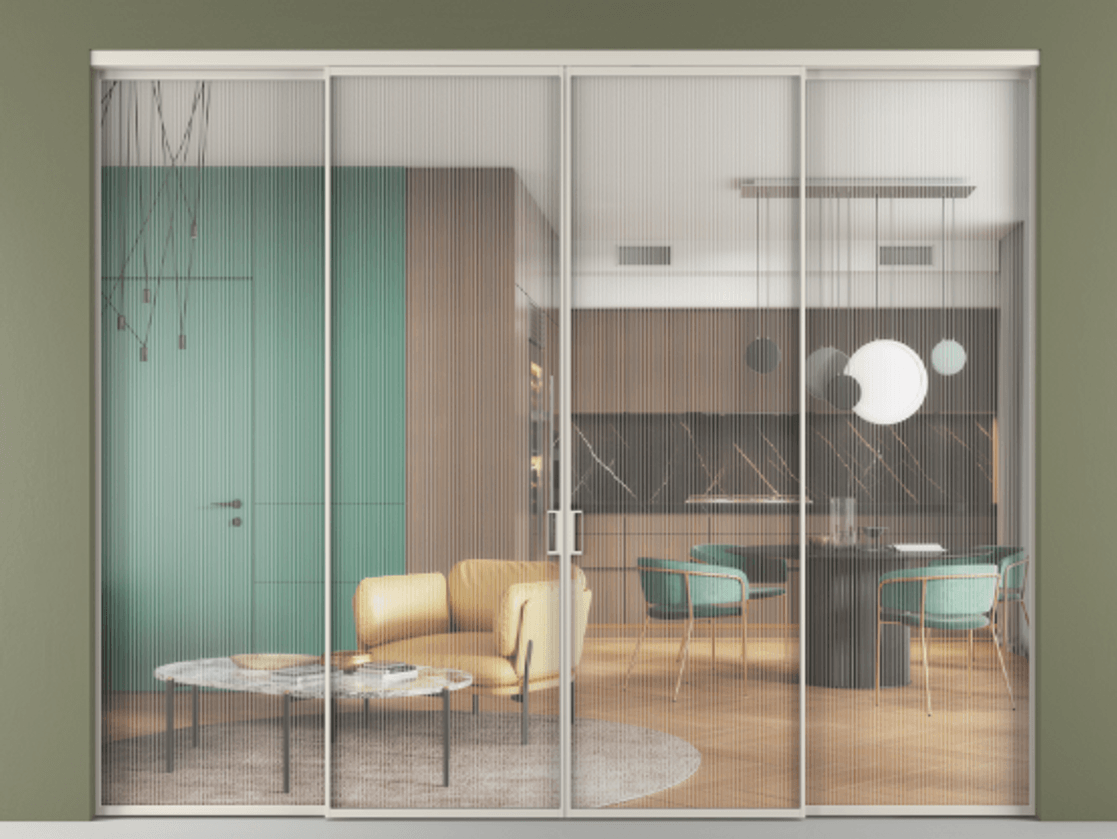 Перегородка Формато внутри проёма 4 створки АЛПР 040.01 Алюминий облачно-серый Рифлёное стекло "Мору", триплекс. Цена 2494044 ₸ 1. Полотно 4 шт. (800/2100 мм)
2. Комплект установки раздвижной системы
3. Базовый комплект фурнитуры
4.Ручка Рондо. Фабрика дверей Волховец 8 (800) 551 43 19 Перегородка Формато внутри проёма 4 створки АЛПР 040.01 Алюминий облачно-серый Рифлёное стекло "Мору", триплекс Цена 2494044 ₸ | Volhovec