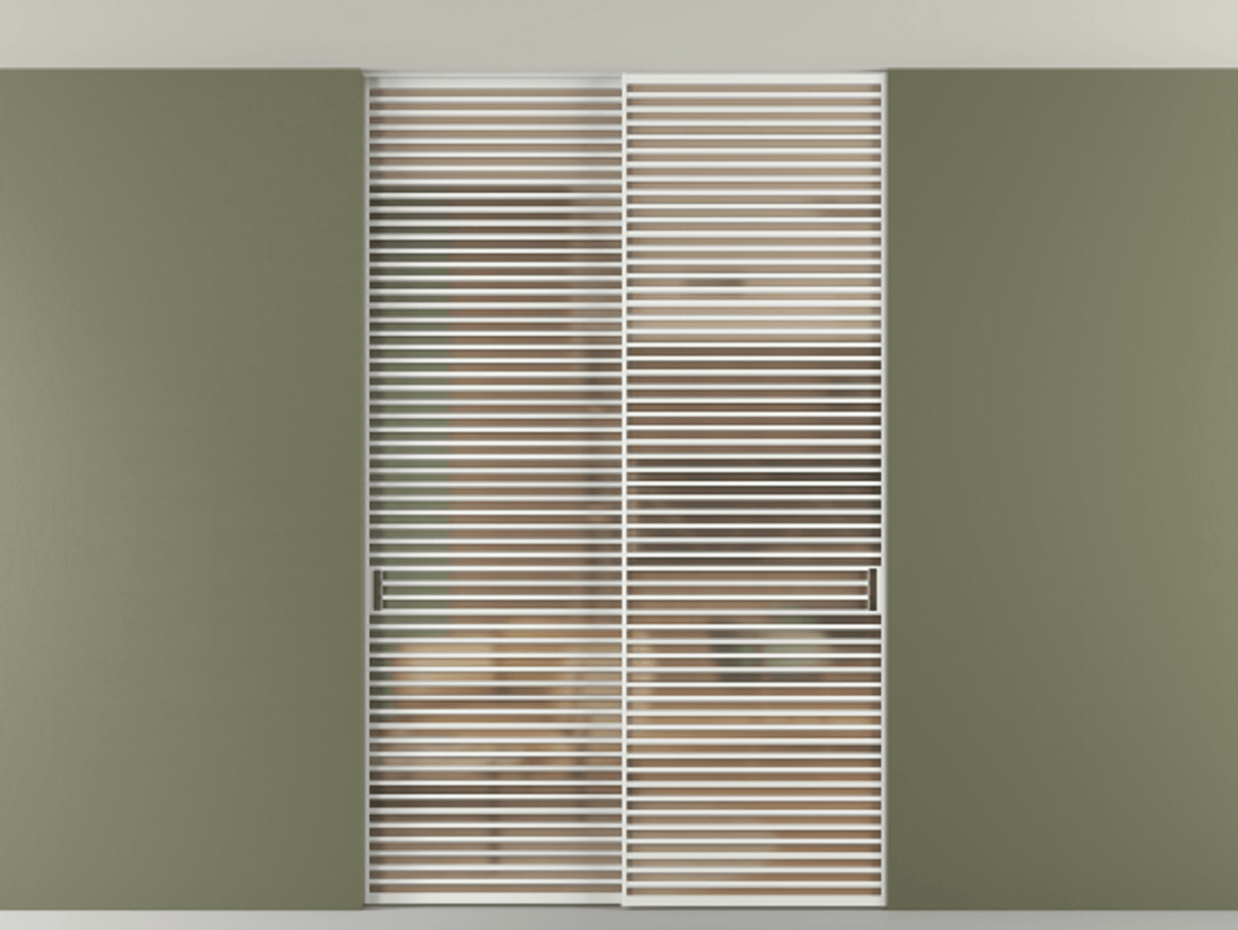 Перегородка Formato внутри проёма скрытое крепление в потолок 2 створки АЛПР 040.07 Алюминий белоснежный Сатинированное оранжевое стекло, триплекс Цена 2676700 ₸ | Volhovec