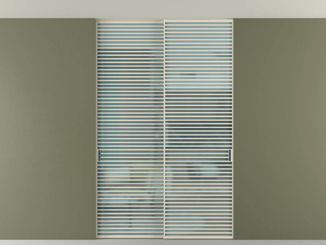 Перегородка Formato внутри проёма скрытое крепление в потолок 2 створки АЛПР 040.07 Алюминий бежево-серый Сатинированное голубое стекло, триплекс Цена 3152000 ₸ | Volhovec