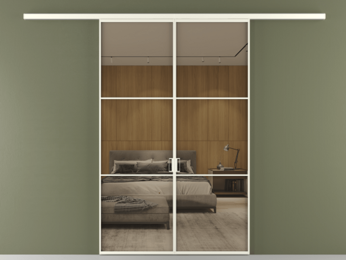 Перегородка Formato вдоль стены 2 створки АЛПР 040.03 Алюминий жемчужный Рефлективное бронзовое стекло "Stopsol", калёное Цена 1553760 ₸ | Volhovec