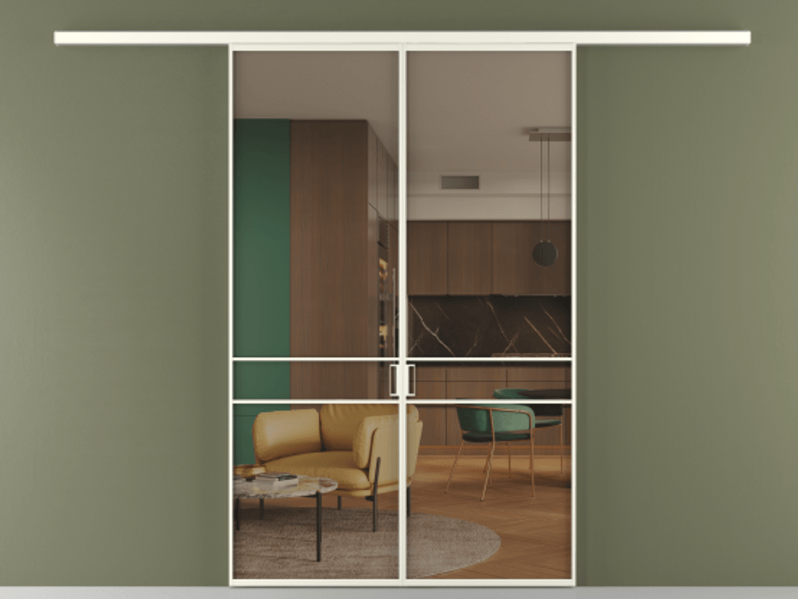 Перегородка Formato вдоль стены 2 створки АЛПР 040.02 Алюминий жемчужный Прозрачное бронзовое стекло, триплекс Цена 1266470 ₸ | Volhovec