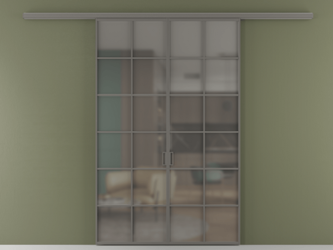 Перегородка Formato вдоль стены 2 створки АЛПР 040.05 Алюминий классический серый Сатинированное серое стекло, триплекс Цена 1344350 ₸ | Volhovec