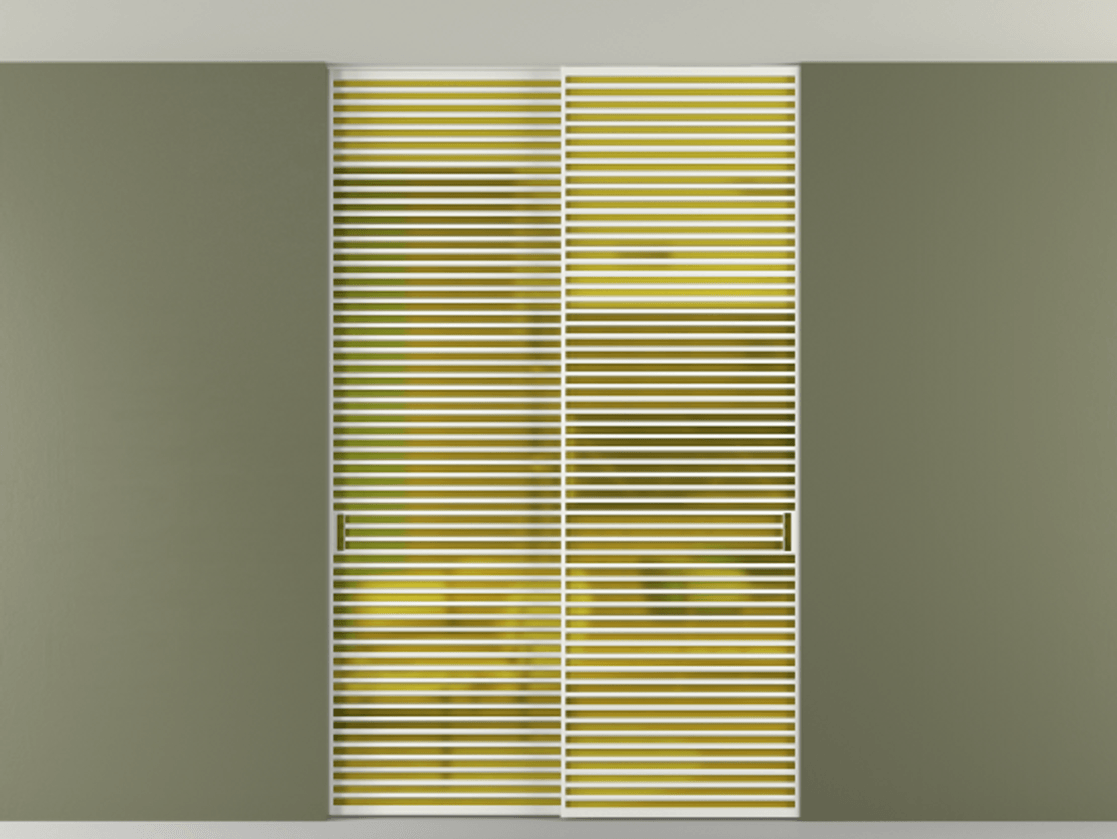 Перегородка Formato внутри проёма скрытое крепление в потолок 2 створки АЛПР 040.07 Алюминий светло-серый Сатинированное жёлтое стекло, триплекс Цена 2676700 ₸ | Volhovec