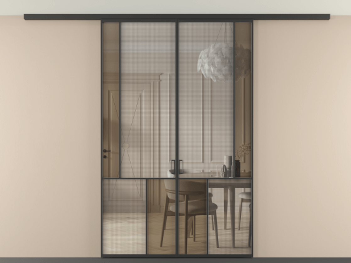 Перегородка Mosaic вдоль стены на потолок двустворчатая #VENDORCODE# #FURNISH# #GLASS# Цена #PRICE# #CURRENCY# | Volhovec