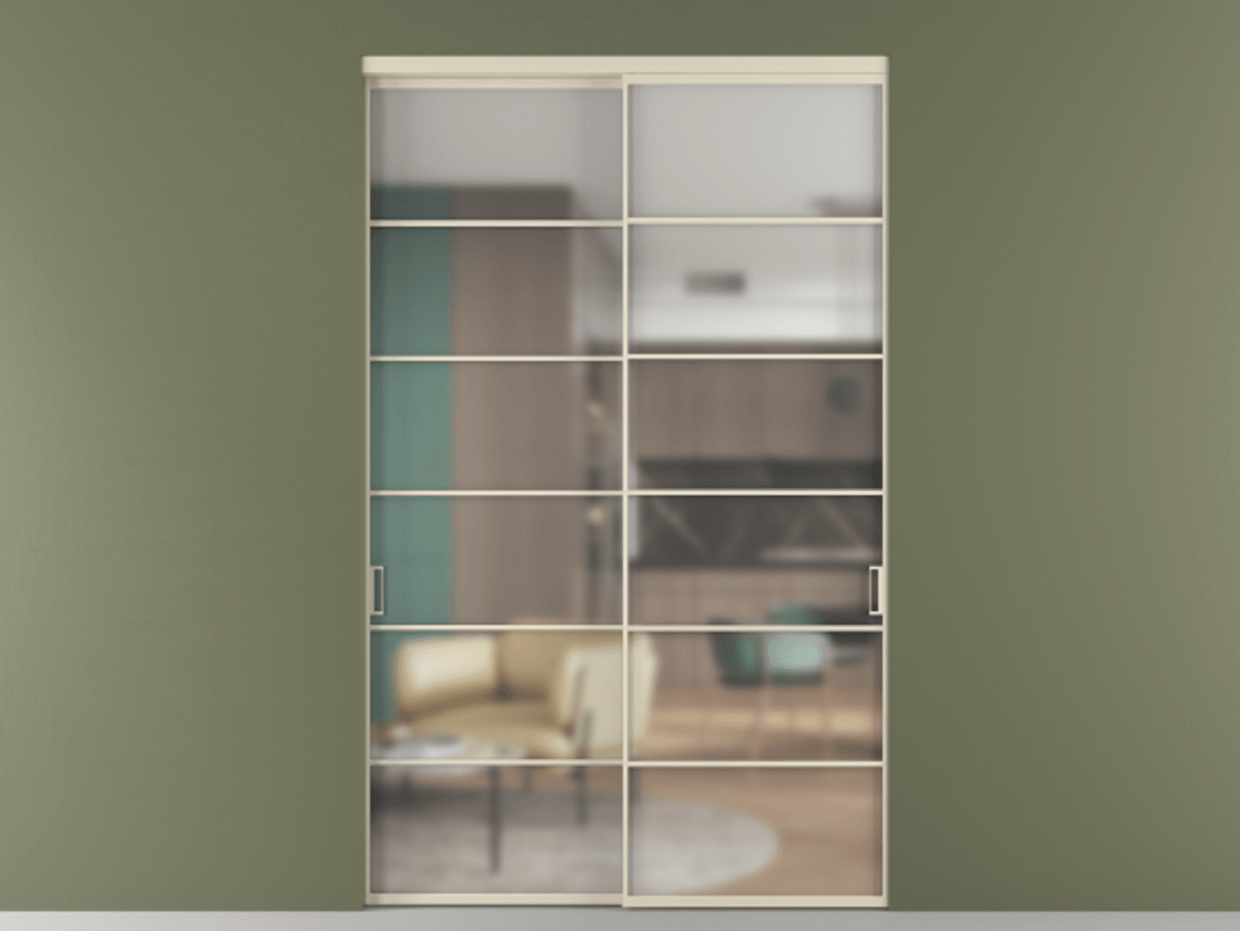 Перегородка Formato внутри проёма 2 створки АЛПР 040.04 Алюминий бежево-серый Сатинированное стекло "Matelux Crystal Vision", калёное, матовое, каленое 6 мм Цена 3081940 ₸  | Volhovec