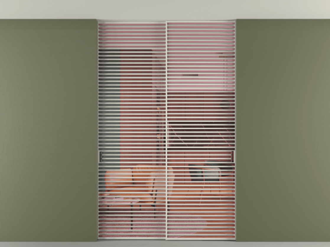 Перегородка Formato внутри проёма скрытое крепление в потолок 2 створки АЛПР 040.07 Алюминий Белый Прозрачное розовое стекло, триплекс Цена 2585500 ₸ | Volhovec