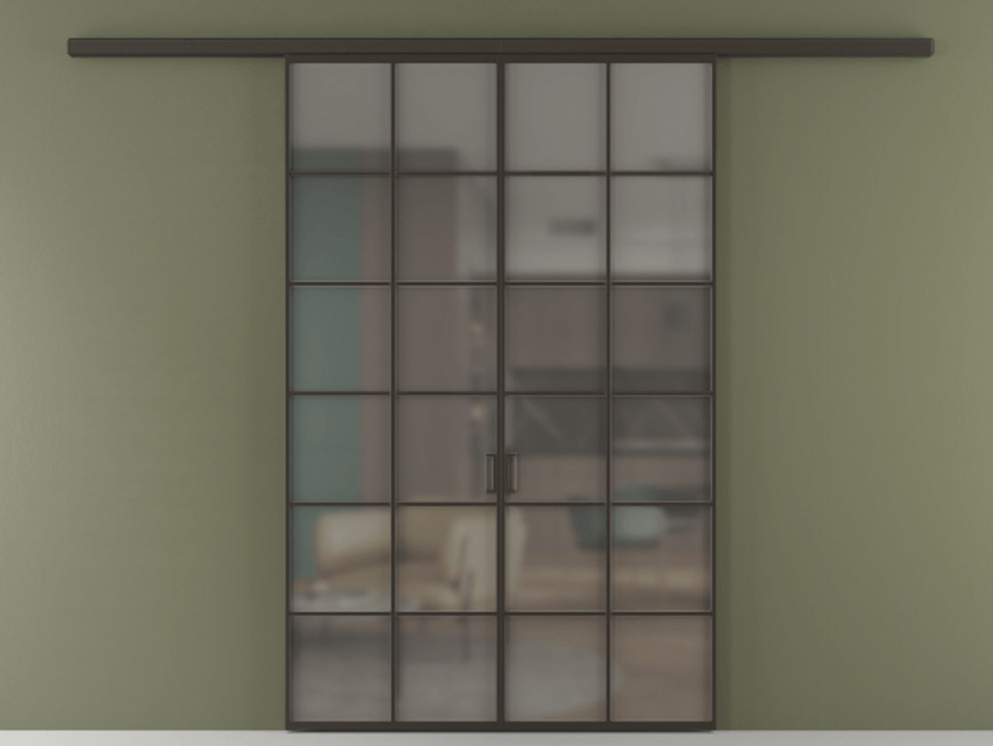 Перегородка Formato вдоль стены двустворчатая АЛПР 040.05 Алюминий антрацит Сатинированное серое стекло, триплекс Цена 1344350 ₸ | Volhovec