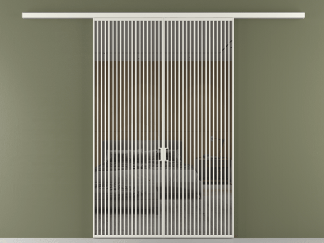 Перегородка Formato вдоль стены двустворчатая АЛПР 040.06 Алюминий серый Рефлективное серое стекло "Stopsol", калёное Цена 2776800 ₸ | Volhovec