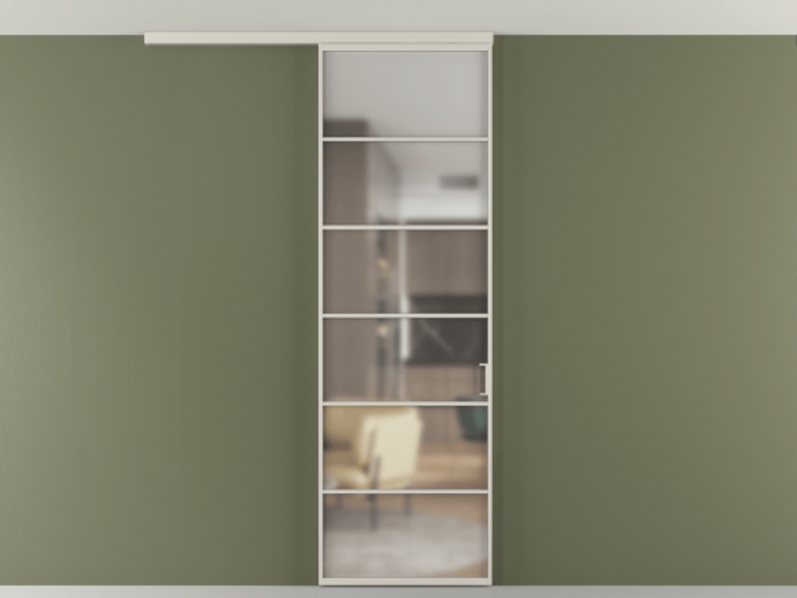 Перегородка Формато вдоль стены на потолок 1 створка АЛПР 040.04 Алюминий облачно-серый Сатинированное стекло "Мателюкс Кристал Вижн", калёное, матовое, каленое 6 мм Цена 1013720 ₸ | Volhovec