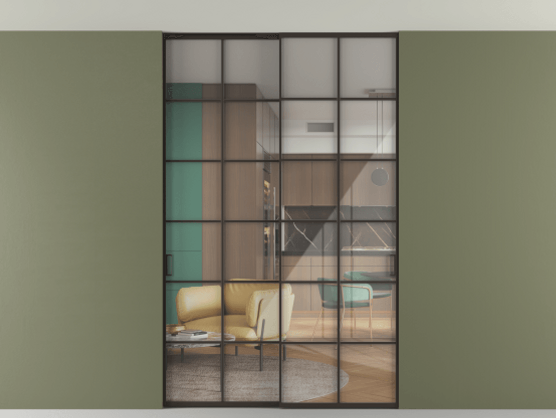 Перегородка Formato внутри проёма скрытое крепление в потолок 2 створки АЛПР 040.05 Алюминий антрацит Рефлективное прозрачное стекло "Stopsol", калёное. Цена 2013520 ₸ 1. Полотно 2 шт. (800/2100 мм)
2. Комплект установки раздвижной системы
3. Базовый комплект фурнитуры
4. Ручка RONDO. Фабрика дверей Волховец 8 (800) 551 43 19 Перегородка Formato внутри проёма скрытое крепление в потолок 2 створки АЛПР 040.05 Алюминий антрацит Рефлективное прозрачное стекло "Stopsol", калёное Цена 2013520 ₸ | Volhovec