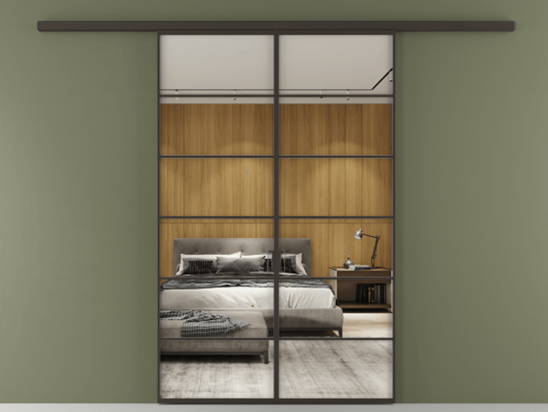 Перегородка Formato вдоль стены 2 створки АЛПР 040.04 Алюминий антрацит Двустороннее зеркало, триплекс , триплекс 6 мм Цена 1344350 ₸ | Volhovec