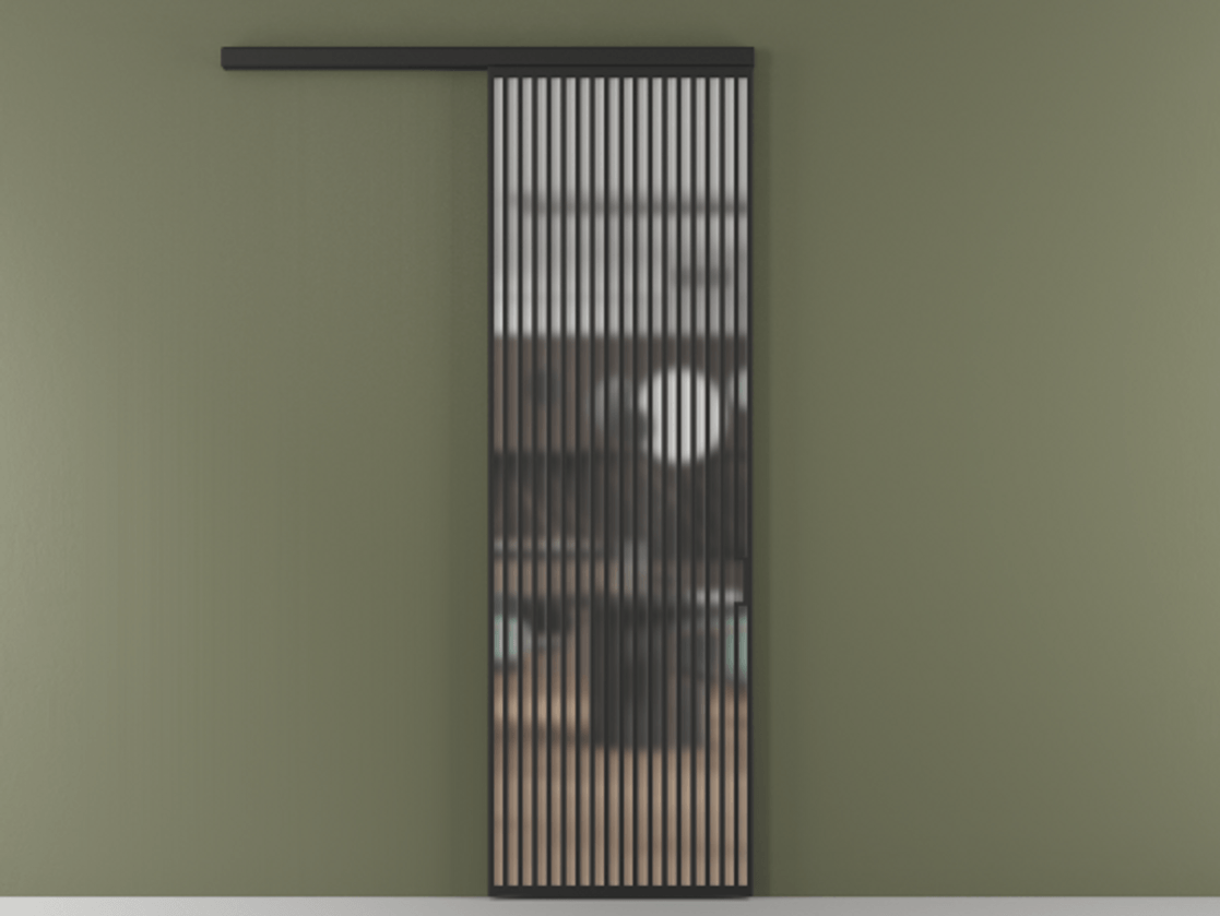 Перегородка Formato вдоль стены одностворчатая АЛПР 040.06 Алюминий Черный Сатинированное стекло "Matelux Crystal Vision", калёное, матовое, каленое 6 мм Цена 1282320 ₸  | Volhovec