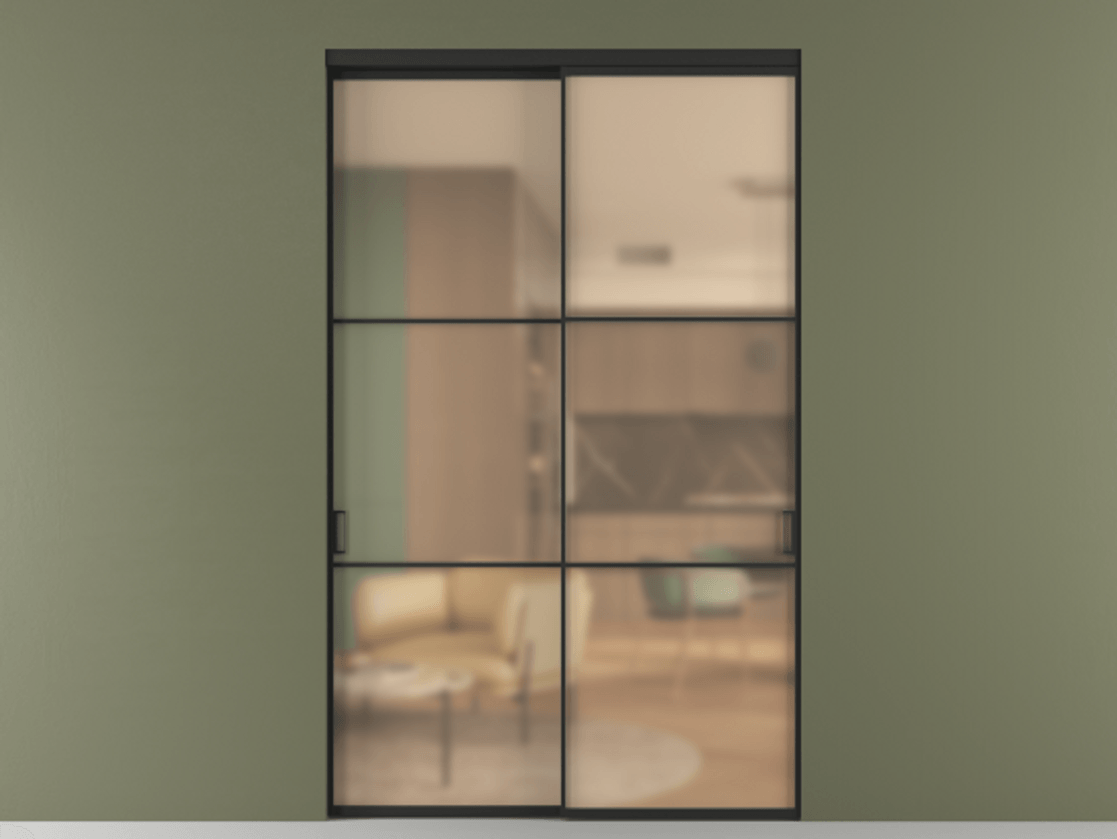 Перегородка Formato внутри проёма 2 створки АЛПР 040.03 Алюминий Черный Сатинированное оранжевое стекло, триплекс Цена 2746800 ₸  | Volhovec