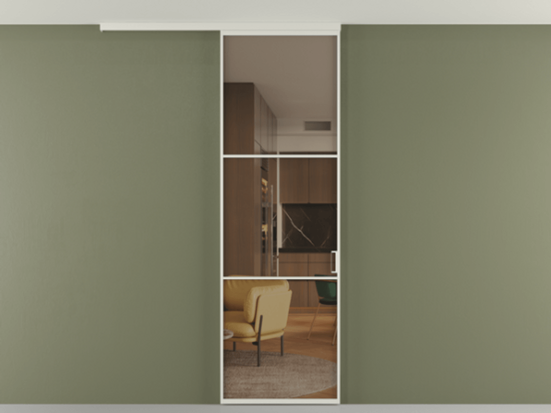 Перегородка Formato вдоль стены на потолок одностворчатая #VENDORCODE# #FURNISH# #GLASS# Цена #PRICE# #CURRENCY# | Volhovec