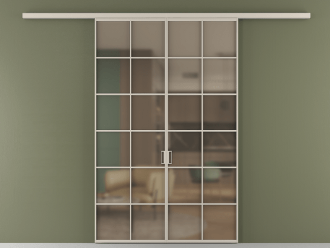 Перегородка Formato вдоль стены 2 створки АЛПР 040.05 Алюминий светло-бежевый Сатинированное бронзовое стекло, триплекс Цена 1344350 ₸ | Volhovec